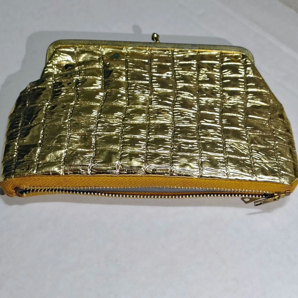50s Gold Crocodile Pouch Vanity Core Kitsch Vintage Jet-Set Travel Disco Glam